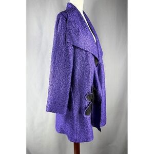 Joni B Purple Textured Open Front Cardigan Jacket‎ Size S Flower Applique Artsy